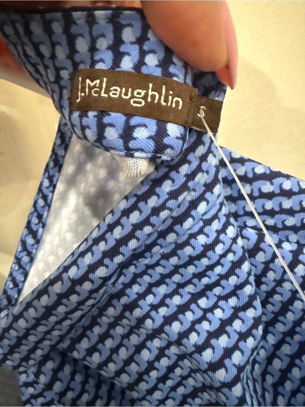 J.McLaughlin Belle Dress Womens Small Blue Geometric Print Mock Neck Keyhole NWT - Picture 5 of 6